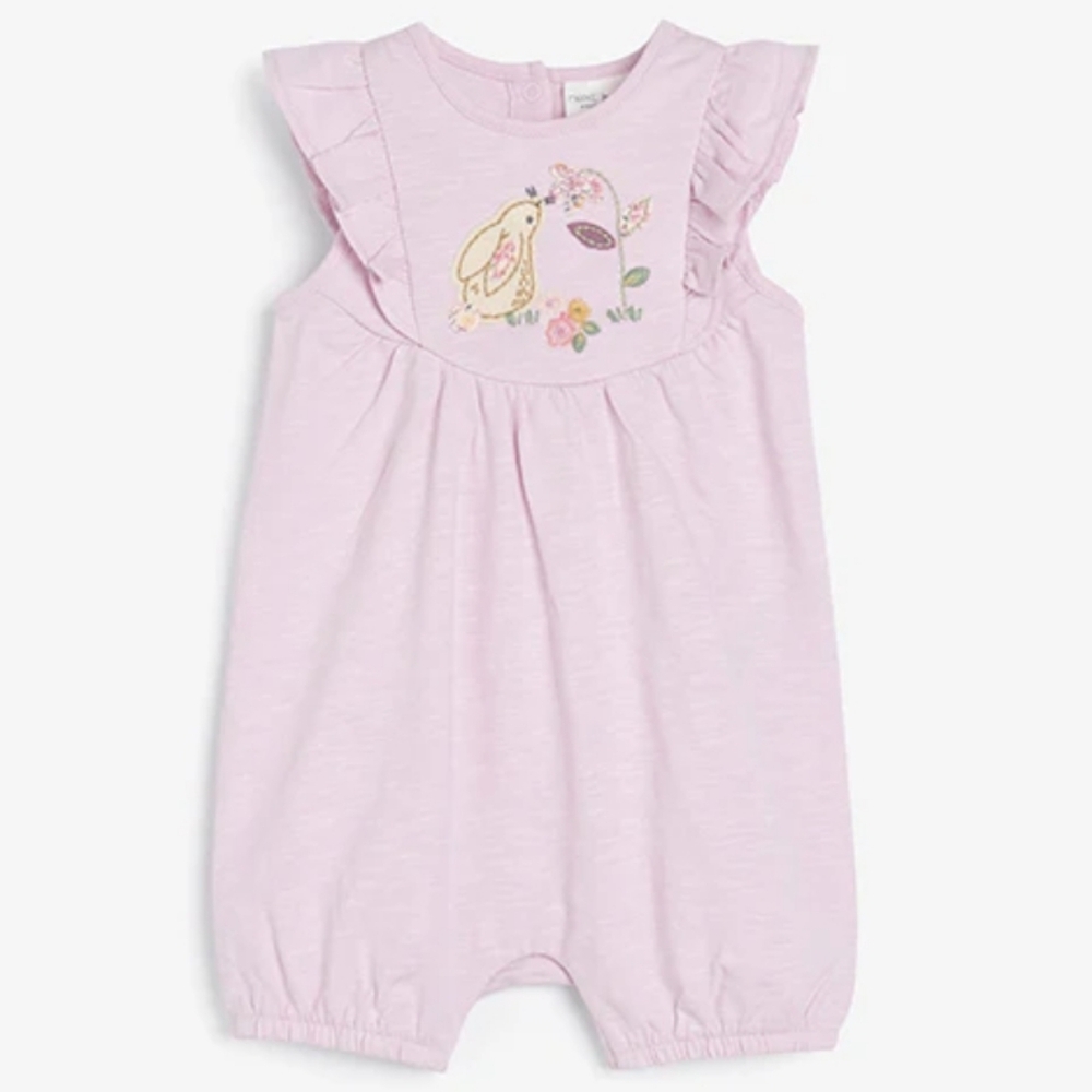 Next Baby Bunny Ruffle Romper 100% Organic Cotton Purple Size 6M Easter Spring